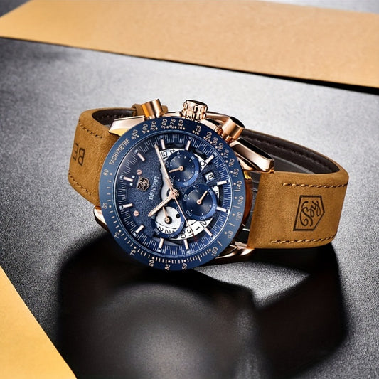 Benyar Chronograph Men's Watch - Analog Quartz Stylish Sports Wristwatch - Elegant Father's Day Gift