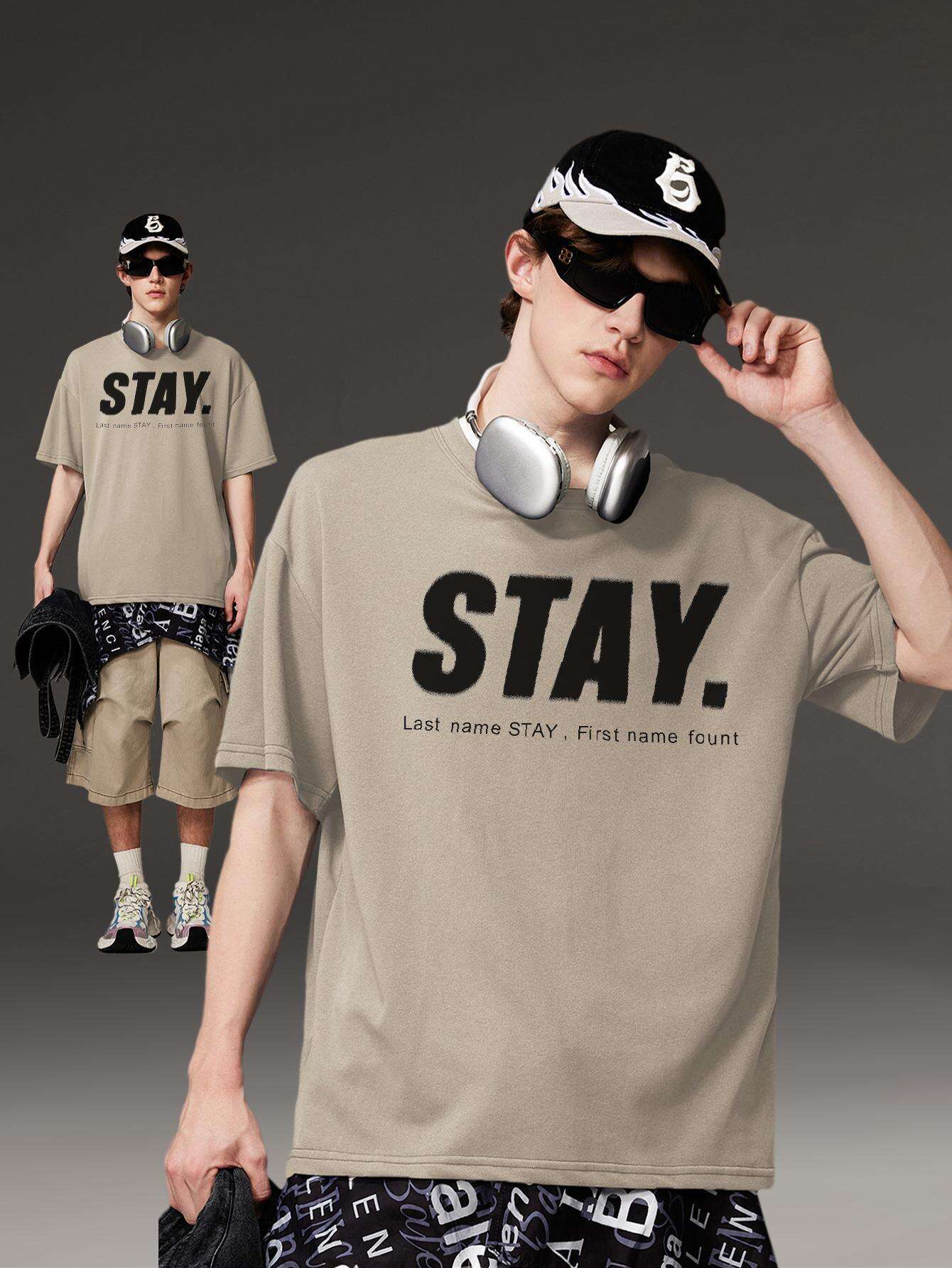 Korean Style Men Tops Kpop Streetwear STAY Print Luxury Cotton Male Tees Oversize Casual Unisex T-shirts Y2k Harajuku