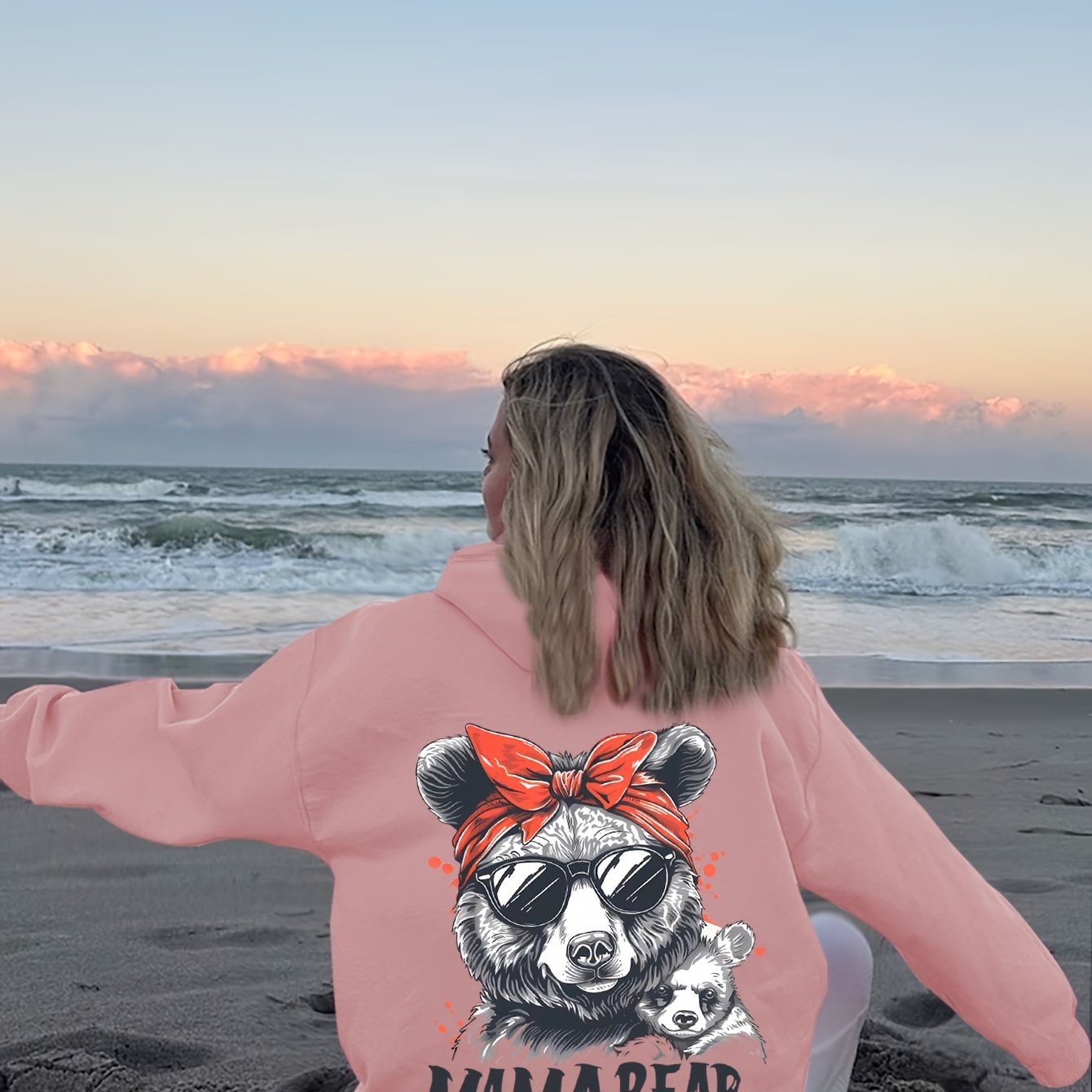 Festive Mama Bear Hoodie: Soft, Stretchy Polyester with Animal Print And Pockets - Perfect for Fall/Winter Beach Days