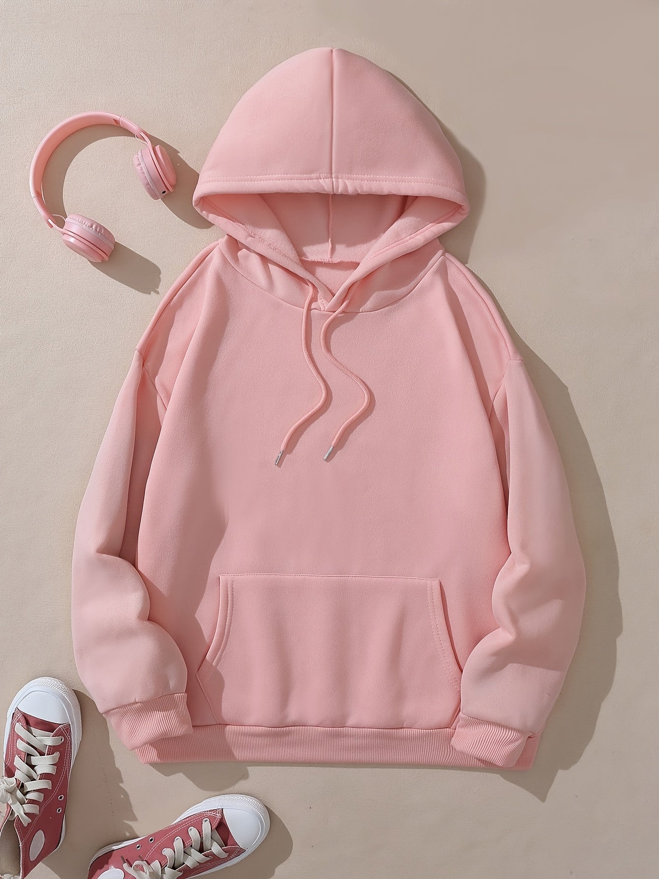 Plus Size Floral Skull Print Hoodie - Casual Oversized Pullover with Long Sleeves, Pocket Detail, Slight Stretch Polyester - Women's Fall/Winter Hooded Knit Sweatshirt