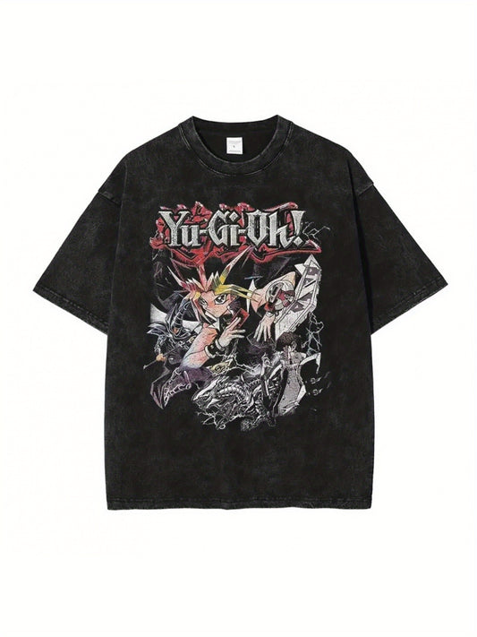 Anime Yu Gi Oh T Shirts Oversized Vintage Washed Red Eyes Black Dragon T-shirt Streetwear Retro Manga Short Sleeve Tops Tees