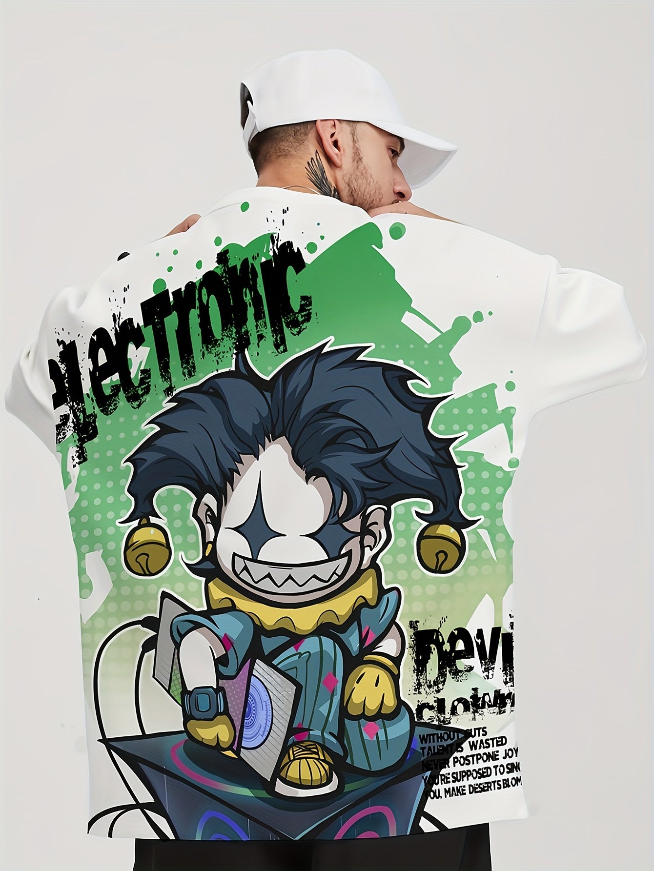 SANSYAS Men's Hip-Hop Clown Print T-Shirt - Loose Fit, Breathable Polyester Blend, Summer Streetwear