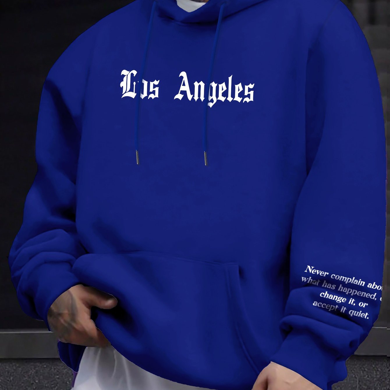 Men's Casual Hooded Sweatshirts with Kangaroo Pocket - Spring/Fall Knit Fabric Pullover with Geometric Pattern, Regular Fit, Polyester Blend with Elastane, Slight Stretch Hoodie