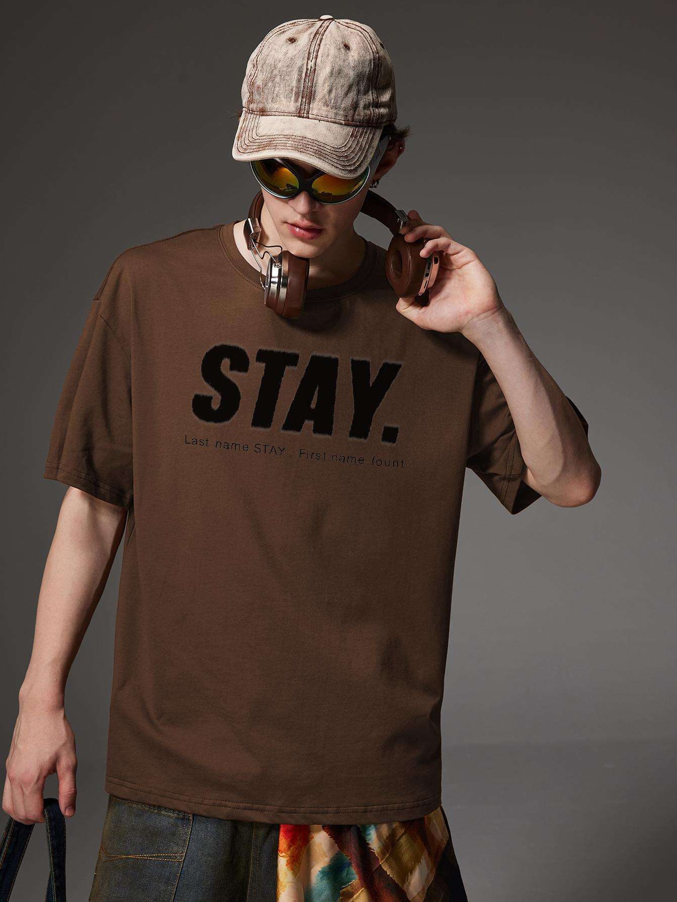 Korean Style Men Tops Kpop Streetwear STAY Print Luxury Cotton Male Tees Oversize Casual Unisex T-shirts Y2k Harajuku