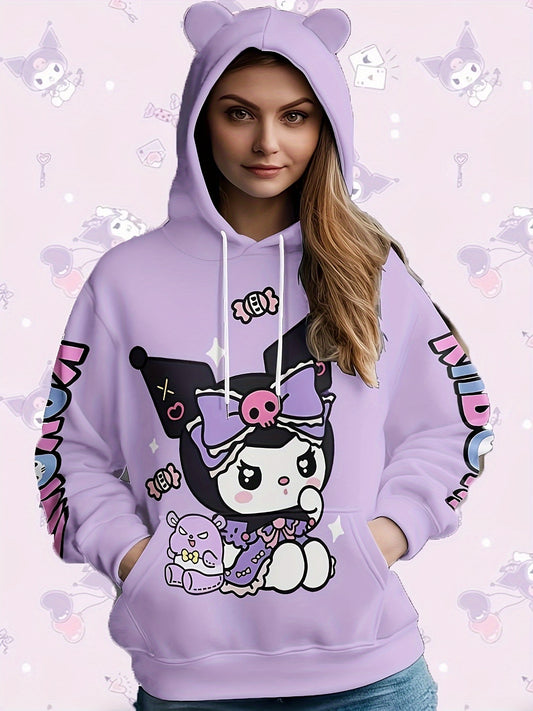 Sanrio kuromi women's hoodie, novelty cat sweatshirt with pockets, adult long sleeve hoodie
