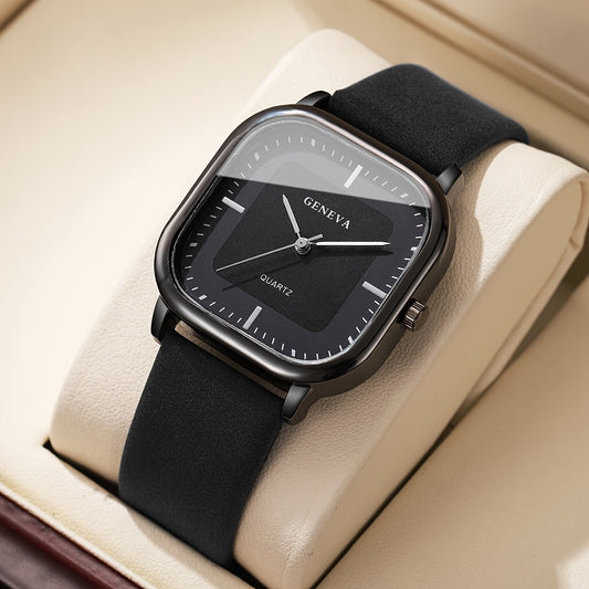 Men'S Trendy Square Minimalist Quartz Watch with a Scale Dial (1pc/Set) Does Not Include a Watch Box.