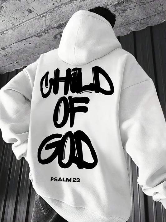 Neutral Style God's Childhood Print Shoulder Drop Round Neck Sweatshirt, Autumn and Winter Men's Loose Casual Long Sleeve Round Neck Pullover, Men's Daily Wear