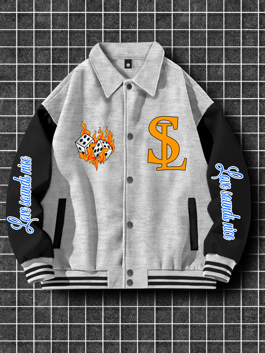 Men's Trendy Casual Baseball Jacket with Unique Print Design - Thick, Polyester, Machine Washable, Button-Up Collar