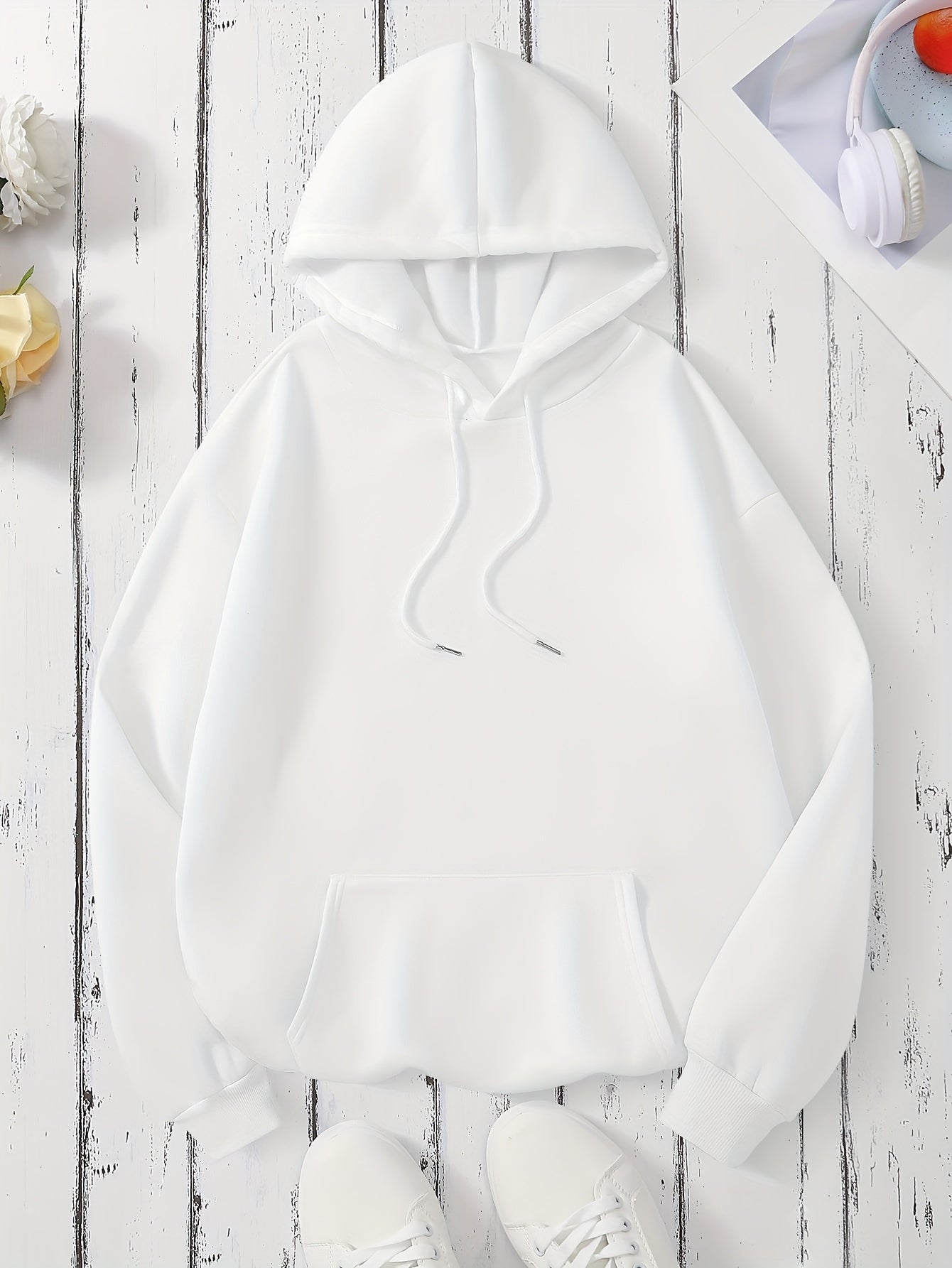 Bear Print Kangaroo Pocket Hoodie, Casual Long Sleeve Drawstring Hooded Sweatshirt, Women's Clothing