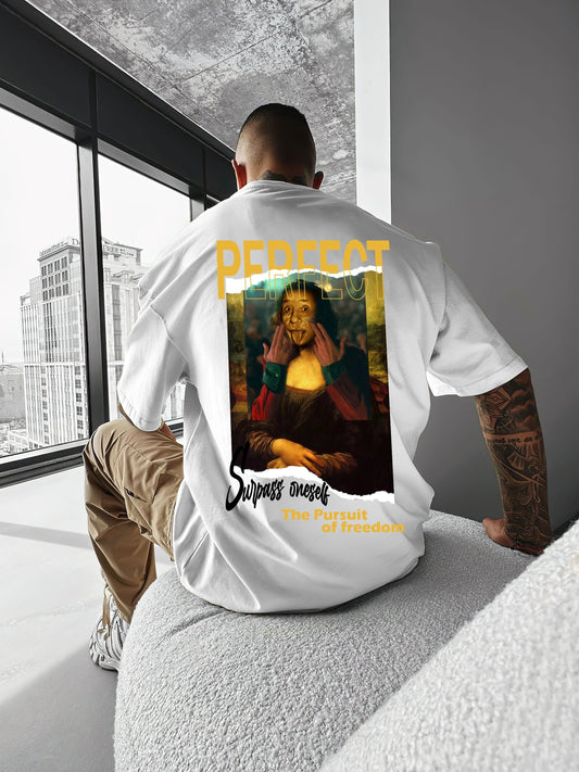 Men's Casual Loose-Fit T-Shirt with Unique Back Print - Breathable Polyester, Machine Washable, Round Neck - Perfect for Summer