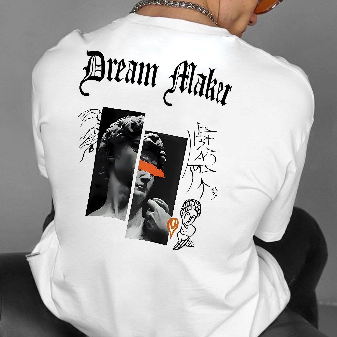 " Dream Maker "Creative Print Casual Novelty T-Shirt For Men, Short Sleeve Summer& Spring Top, Comfort Fit, Stylish Streetwear Crew Neck Tee For Daily Wear