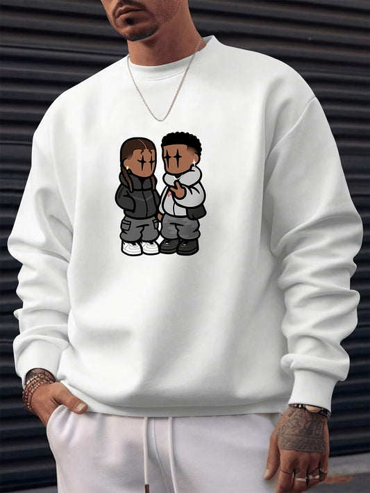 Men's Stylish Creative Cartoon Style Printed Floral Sports Casual Commuting Versatile Long-sleeved Round Neck Black Sweatshirt - An Exquisite