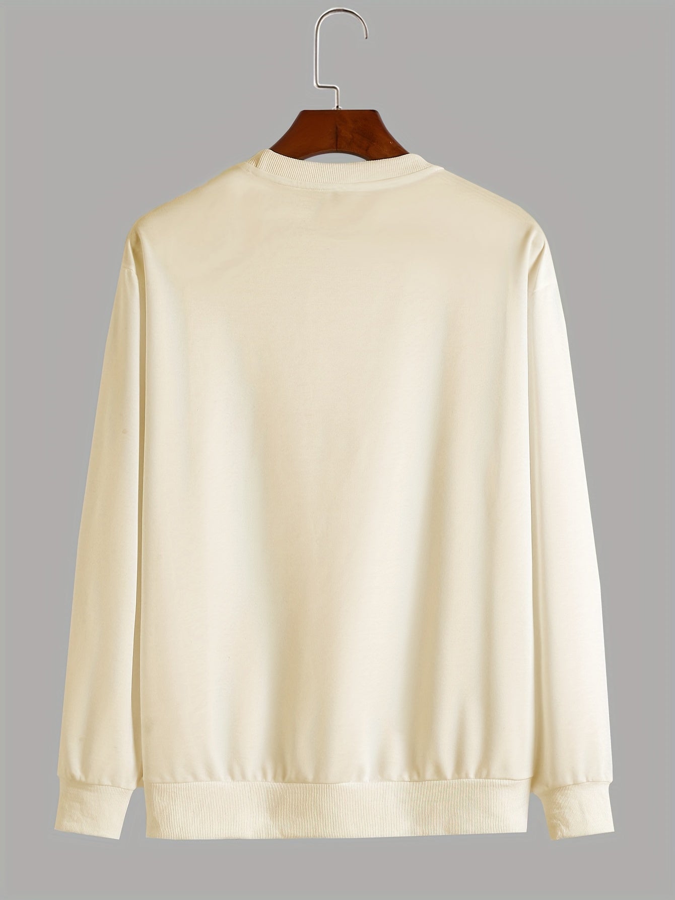 Men's Casual Long Sleeve Crew Neck Sweatshirt with Cool Bear Print - Soft Polyester Blend, Perfect for Fall & Winter
