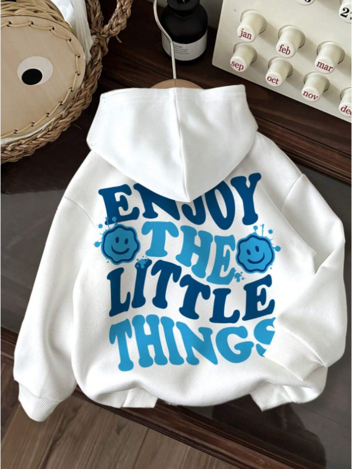 1pc Women'S Casual Polyester Hoodie with Drawstring - Cartoon Letter Print Hooded Sweatshirt, Knit Fabric, All-Season Comfort, Hooded Collar - "Enjoy The Little Things" Design