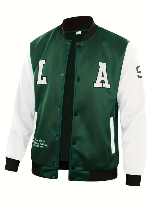 LA-03 Baseball Jacket - Polyester, Round Neck, Non-Transparent, Letter Pattern, Knitted, Loose Fit, Spring/Autumn