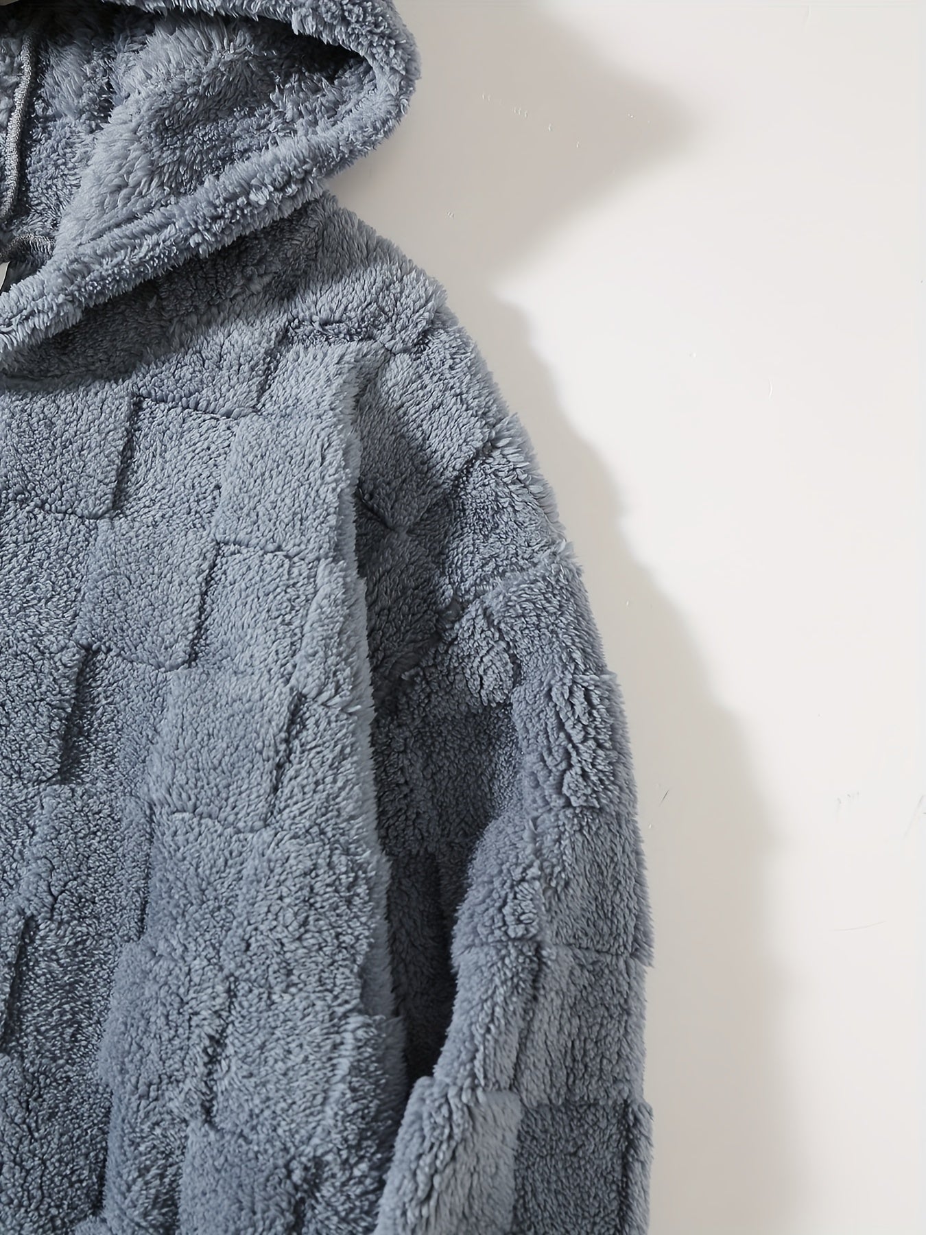 Men's Hooded Long Sleeve Pullover, KJ-W05, Polyester, Casual Style, Non-Stretch, Checkered Pattern, Loose Fit, Knitted Fabric, Fashionable Men's Sweatshirt