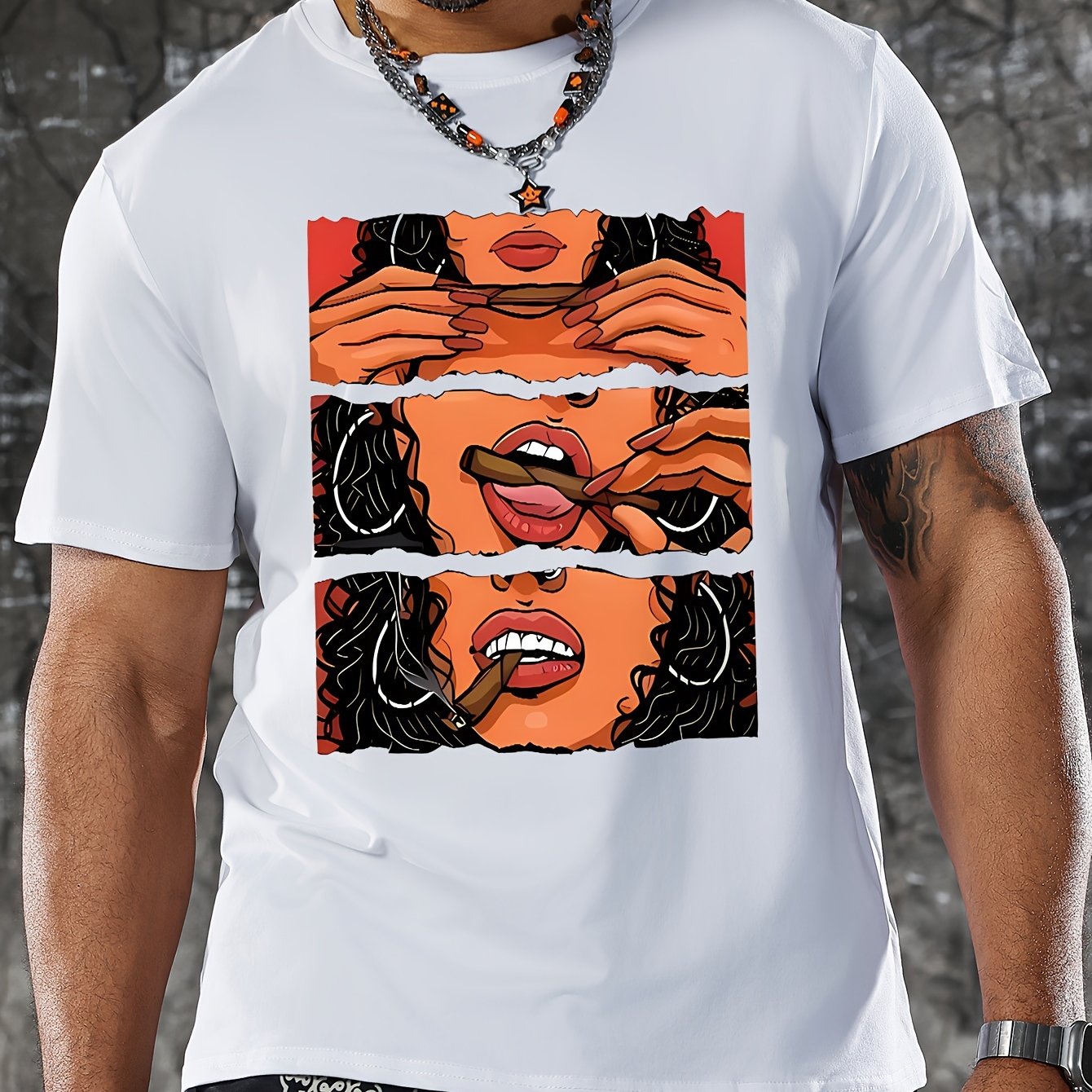 Rolling A Cigarette Print T Shirt, Tees For Men, Casual Short Sleeve T-shirt For Summer