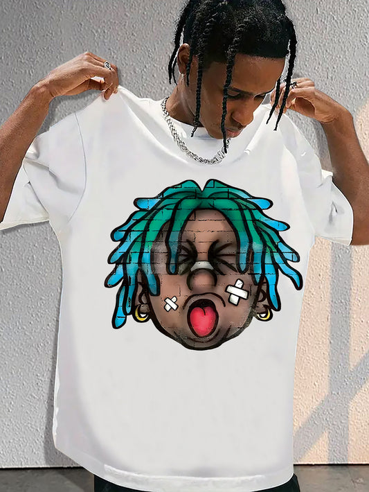 Cartoon Cool Boy Print Men's T-Shirts, Crew Neck, Soft Cotton, Casual Summer, Funny, Breathable, Ultra-Soft, Ideal For Running, Going Out