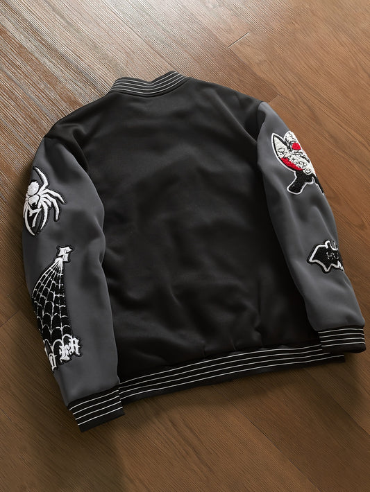 Men's Varsity Baseball Jacket with Embroidered Lettering - Casual Polyester Coat for Fall & Winter, Machine Washable
