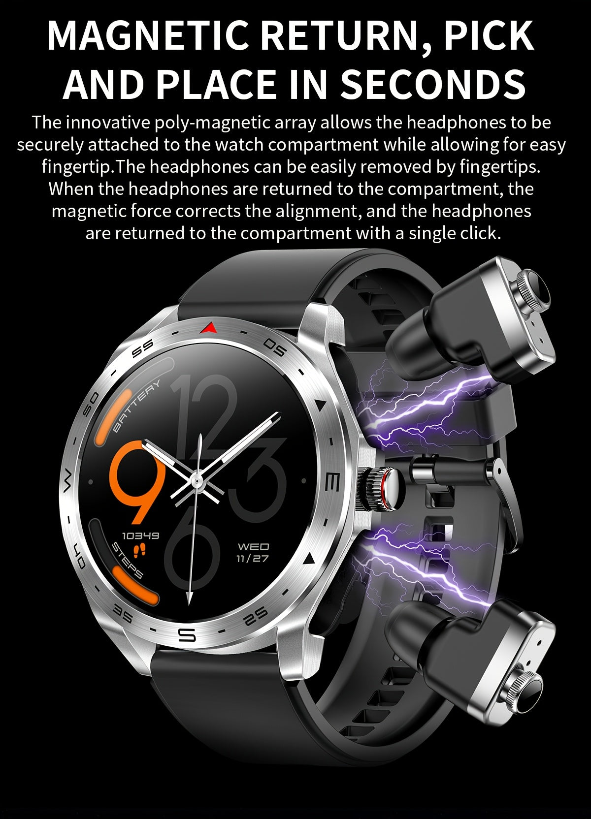 [Popular Choice] Smart Watch with Built-in TWS Headphones - AI Voice, HD Touch Screen, Fitness Tracker, Watch with Steel/Silicone Strap for Men