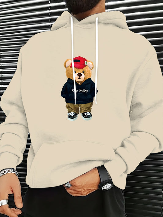 MBDMBD Unisex Trendy Bear Graphic Hoodie, Casual Polyester Knit Fabric with Slight Stretch, Loose Fit, Hooded Pullover Sweatshirt for Fall/Winter