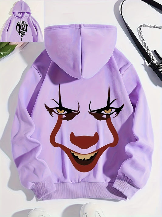 Festive Cartoon Clown Hoodie - Women's Casual Sweatshirt with Paisley Design - Fall/Winter Collection