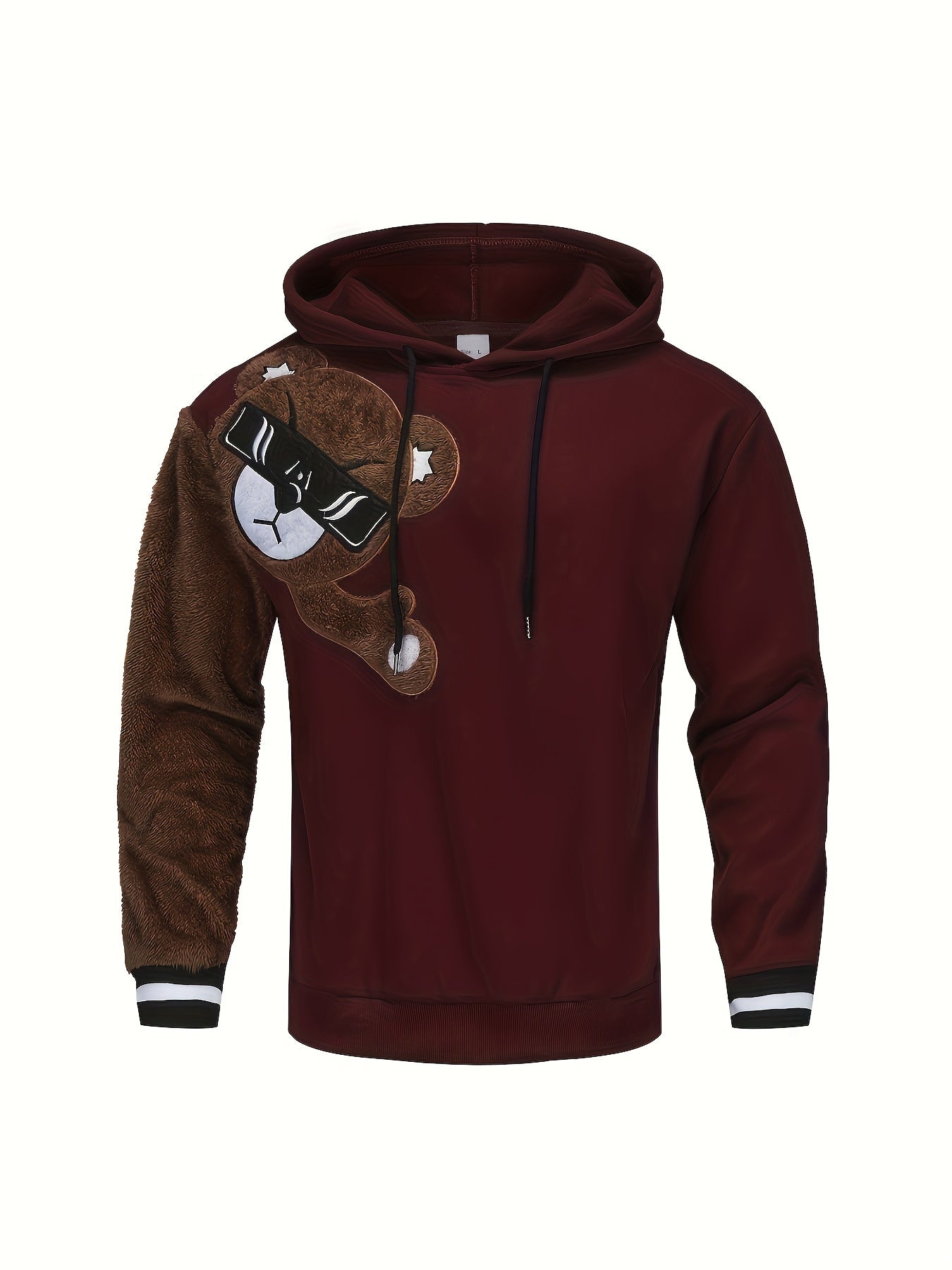 Men's Color Block Bruin Graphic Print Hoodie, Casual Long Sleeve Hooded Sweatshirt For Fall Winter Outdoor