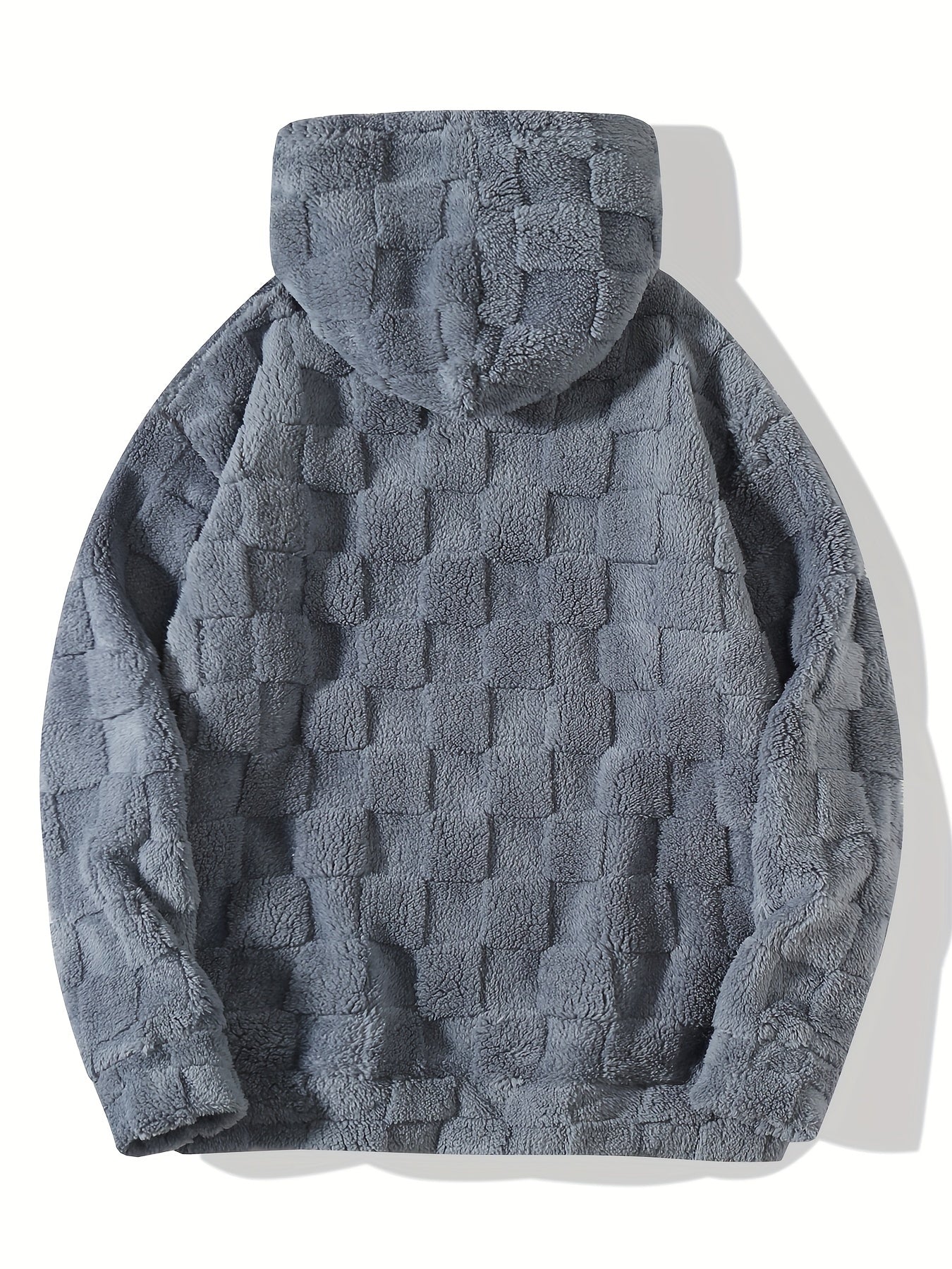 Men's Hooded Long Sleeve Pullover, KJ-W05, Polyester, Casual Style, Non-Stretch, Checkered Pattern, Loose Fit, Knitted Fabric, Fashionable Men's Sweatshirt