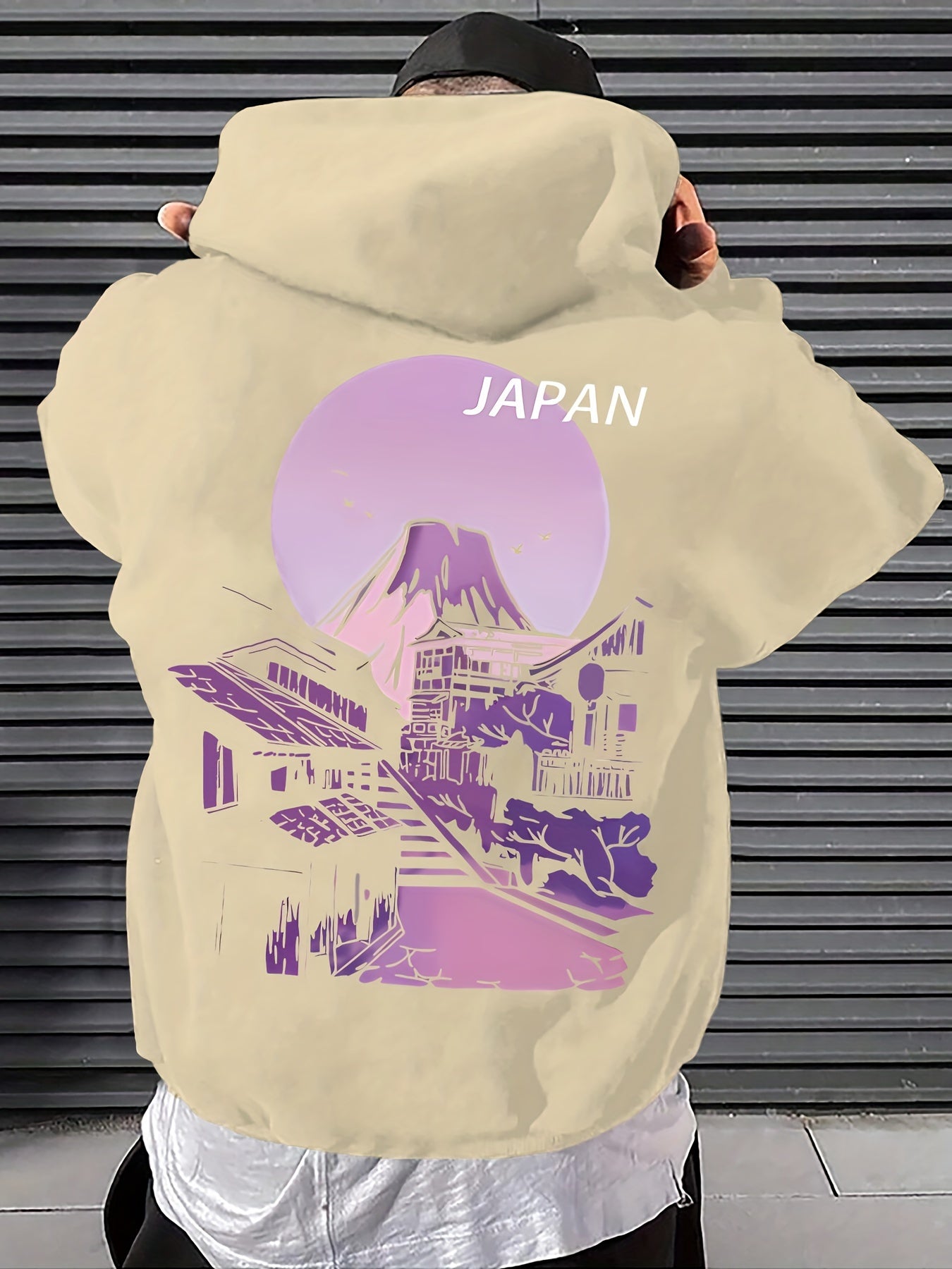 JAPAN Village Scene Printed Men's Stylish Pullover Hoodie, Autumn Winter Hooded Sweatshirt, Soft Fabric, Regular Fit