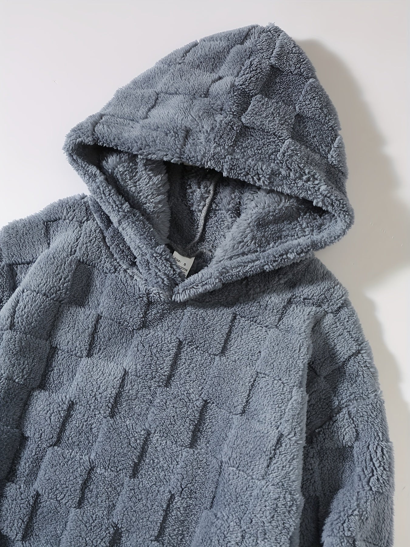Men's Hooded Long Sleeve Pullover, KJ-W05, Polyester, Casual Style, Non-Stretch, Checkered Pattern, Loose Fit, Knitted Fabric, Fashionable Men's Sweatshirt