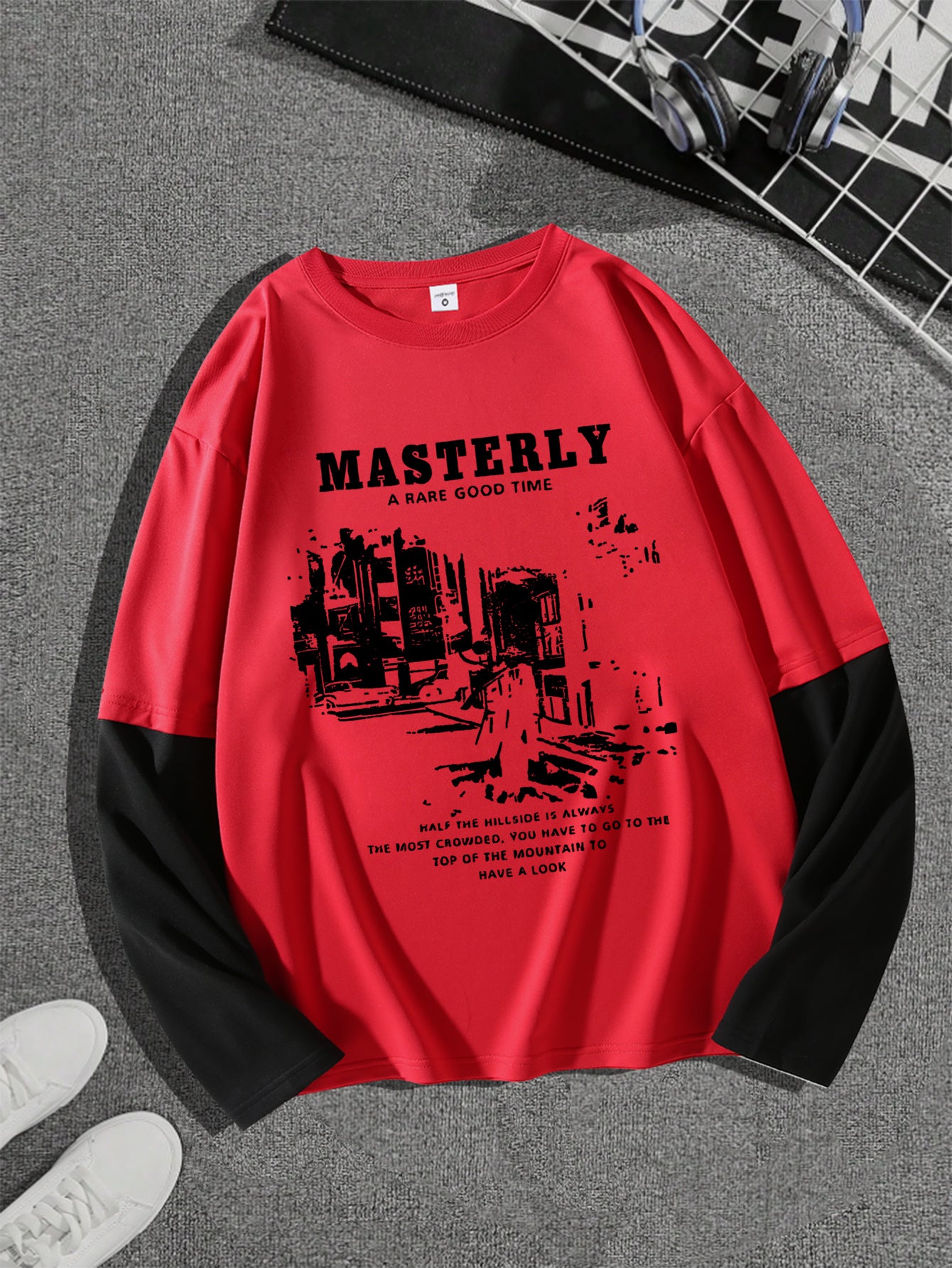 1pc Men'S Casual Street Gentleman Graphic Tee, American Trendy Oversized T-Shirt, Polyester Stretch Fabric, Round Neck, Loose Fit, All-Season Top