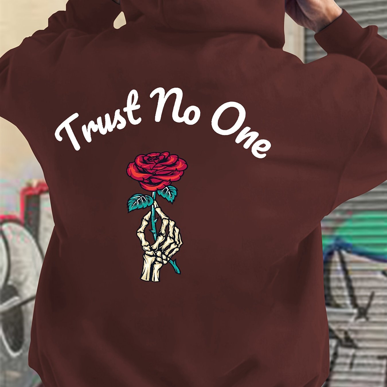 Rose Print Kangaroo Pocket Hoodie, Casual Long Sleeve Hoodies Pullover Sweatshirt, Men's Clothing, For Fall Winter