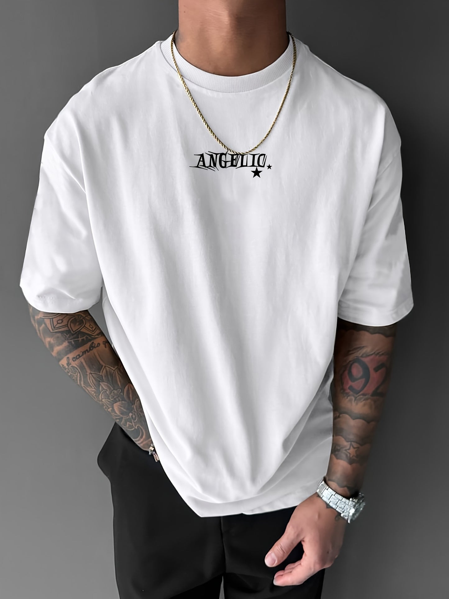 Big Wings Print Men's Casual Athletic T-Shirt, Crew Neck, Knit Fabric, Regular Fit, Breathable Summer Tee