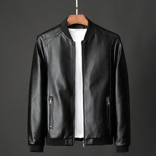 2024 Autumn New Men Black Biker PU Leather Coat