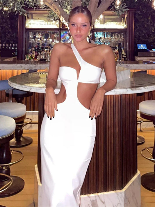 Sexy Women's Fashion Long Dress Sexy Hollow Out Asymmetrical Backless Bodycon Dress Summer Elegant Chic Club Party Vestidos
