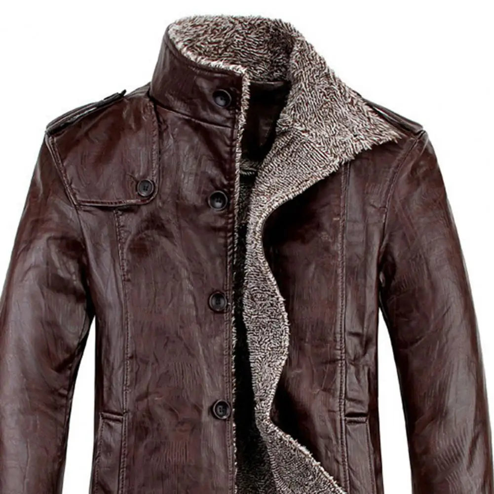 Winter Men's Leather Jacket Thicken Fleece Motorcycle Coat Casual Faux Leather Jacket Windproof Warm Coat chaqueta cuero hombre