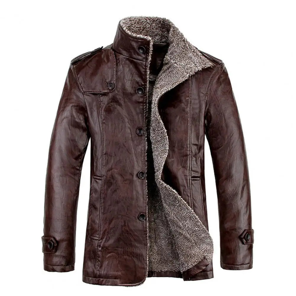 Winter Men's Leather Jacket Thicken Fleece Motorcycle Coat Casual Faux Leather Jacket Windproof Warm Coat chaqueta cuero hombre