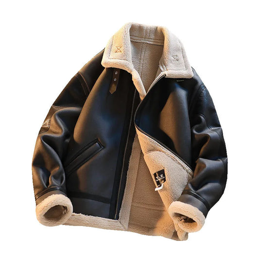 Men's Jacket Autumn Winter Thickening  Fur Leather Vintage Jacket Velvet Fashion Coat Man PU Outerwear