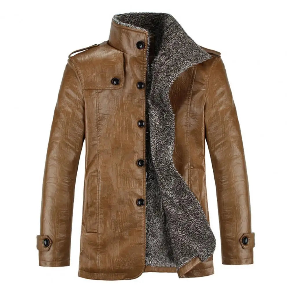 Winter Men's Leather Jacket Thicken Fleece Motorcycle Coat Casual Faux Leather Jacket Windproof Warm Coat chaqueta cuero hombre