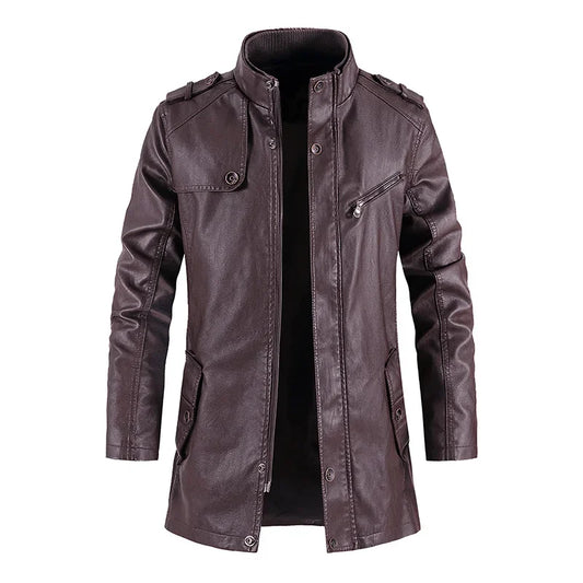 Coat Long Outwear Fashion Warm Casual Vintage Clothing Men Leather Jacket