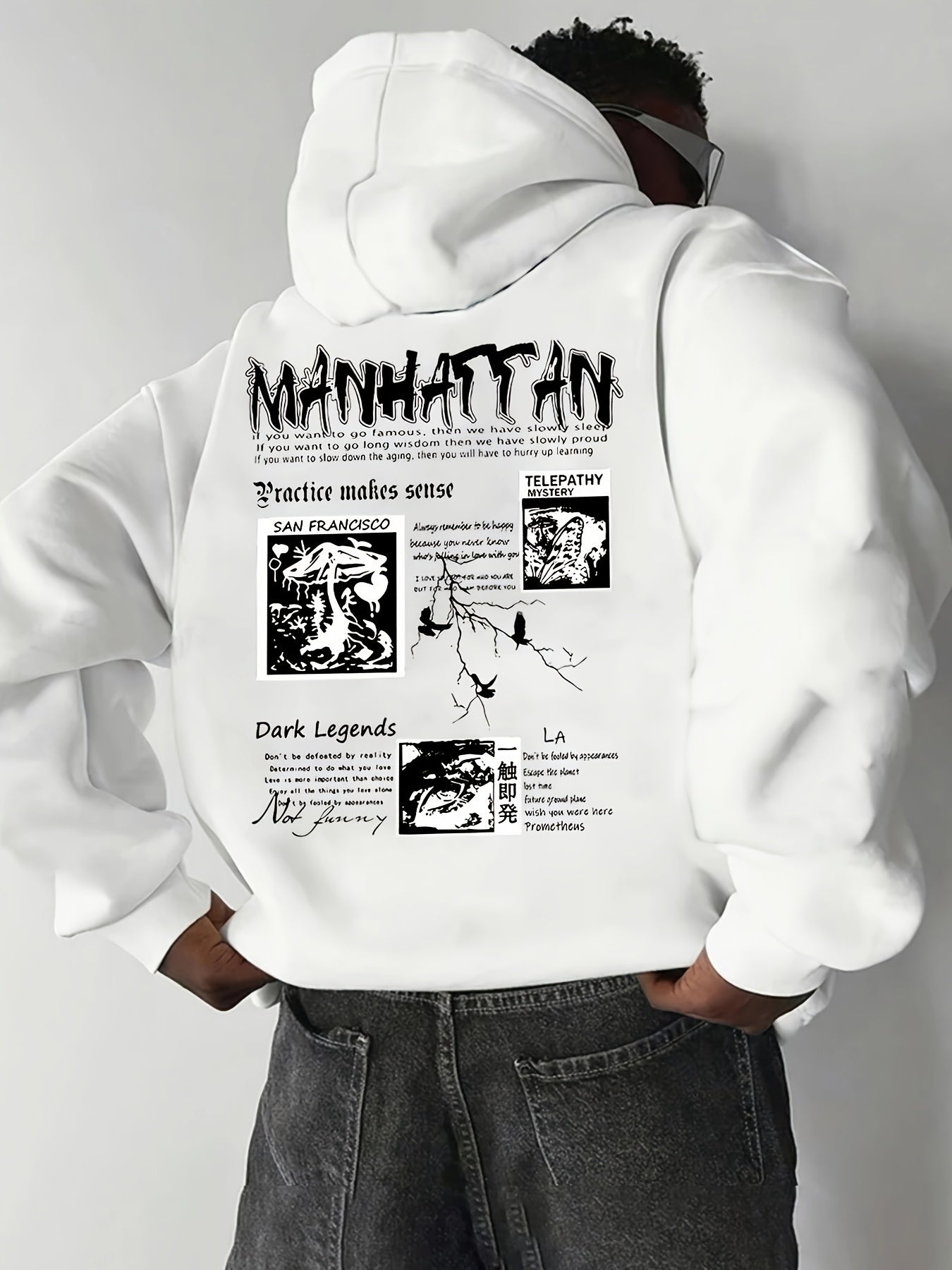 Comfort King, Men's Casual Letter Print Hoodie with Kangaroo Pocket - Cozy Fleece Pullover for Fall & Winter, Stylish Drop Shoulder Design