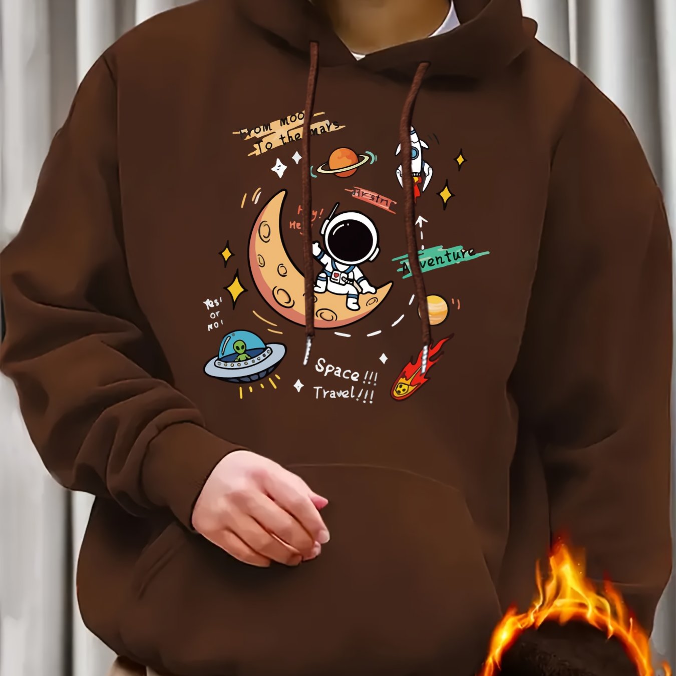 Men's Space Explorer Hoodie - Casual & Comfy Polyester Drawstring Sweatshirt with Astronaut & Planets Design, Perfect for Fall/Winter, Astronaut Decor