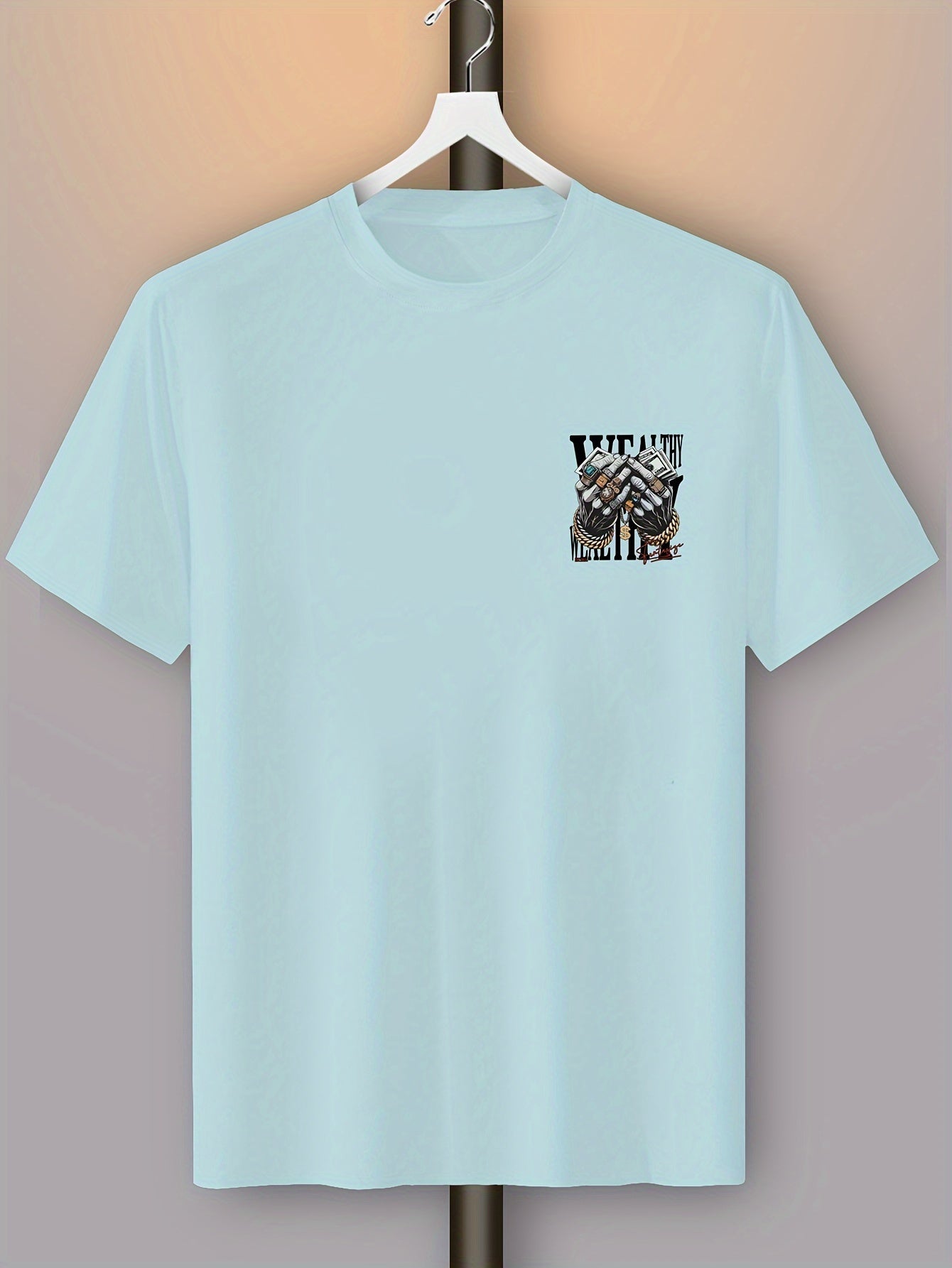 Men's Casual Graphic Tee with Unique Hand Jewelry Design - Soft Polyester Blend, Stretch Fit, Machine Washable - Perfect for Summer Outings