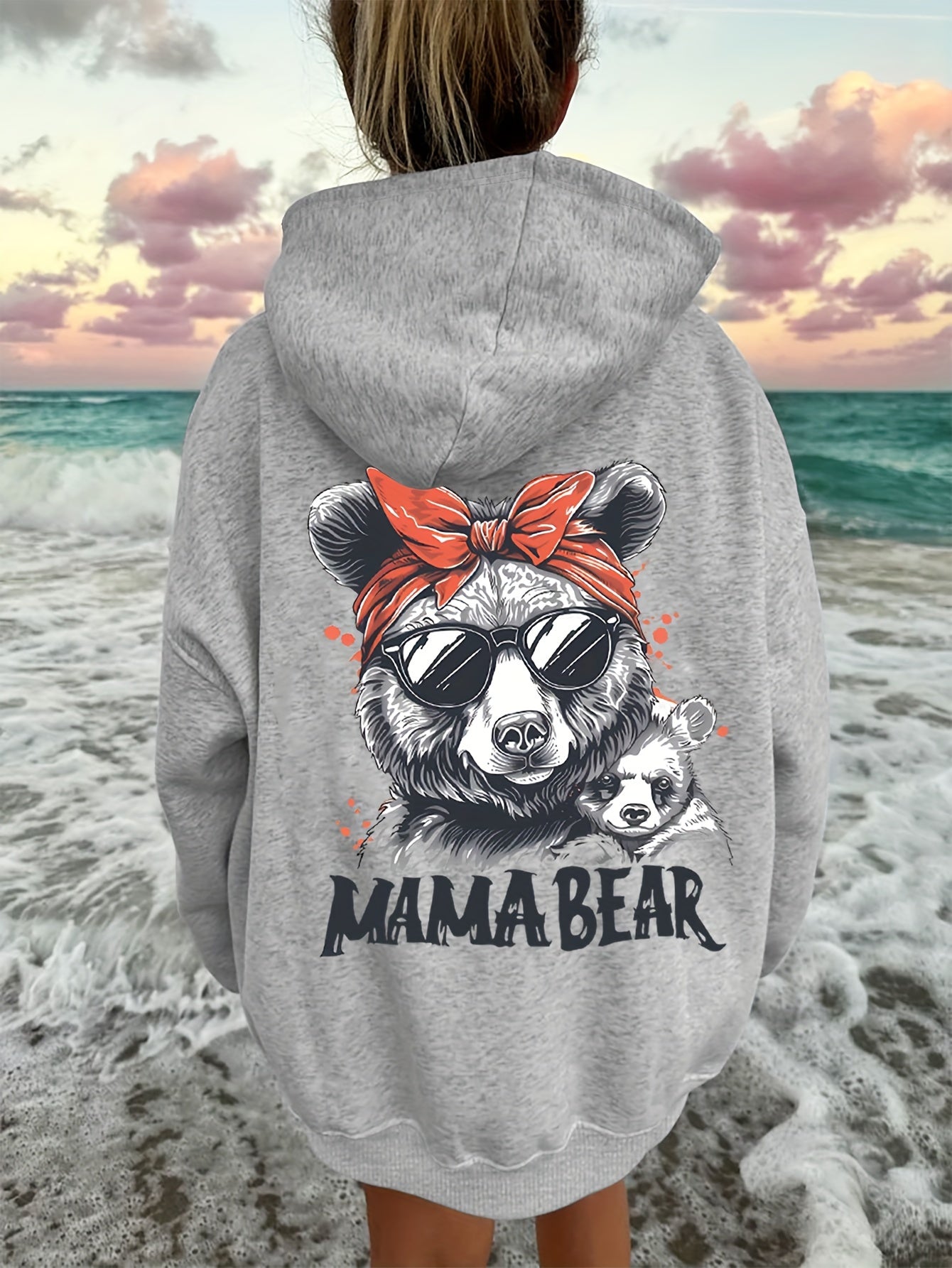 Festive Mama Bear Hoodie: Soft, Stretchy Polyester with Animal Print And Pockets - Perfect for Fall/Winter Beach Days