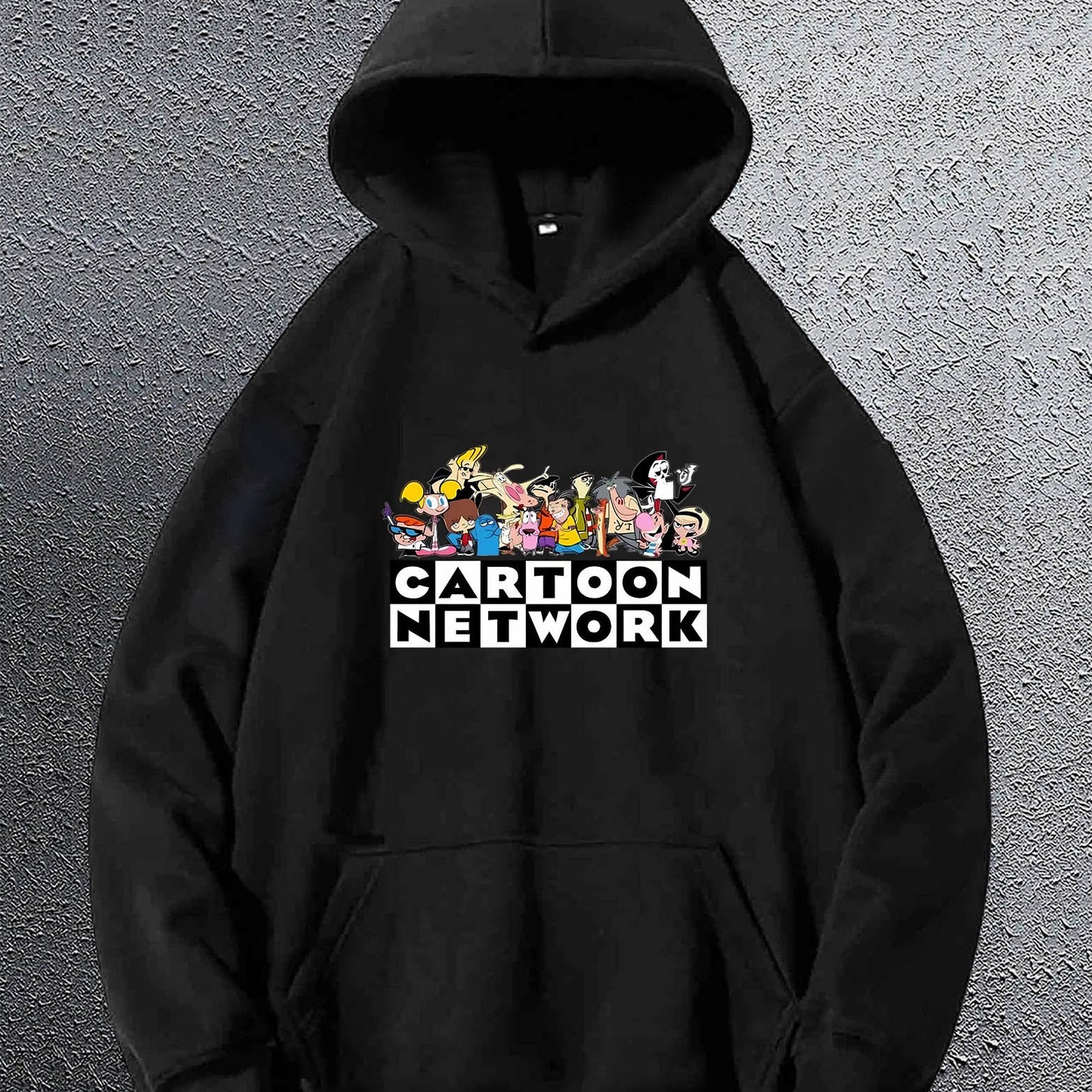 Men's Cartoon Network Hoodie, Fashionable Casual Pullover with Kangaroo Pocket, Loose Fit Long Sleeve Sweatshirt, All-Season Style, Knitted Fabric, Polyester, Geometric Print
