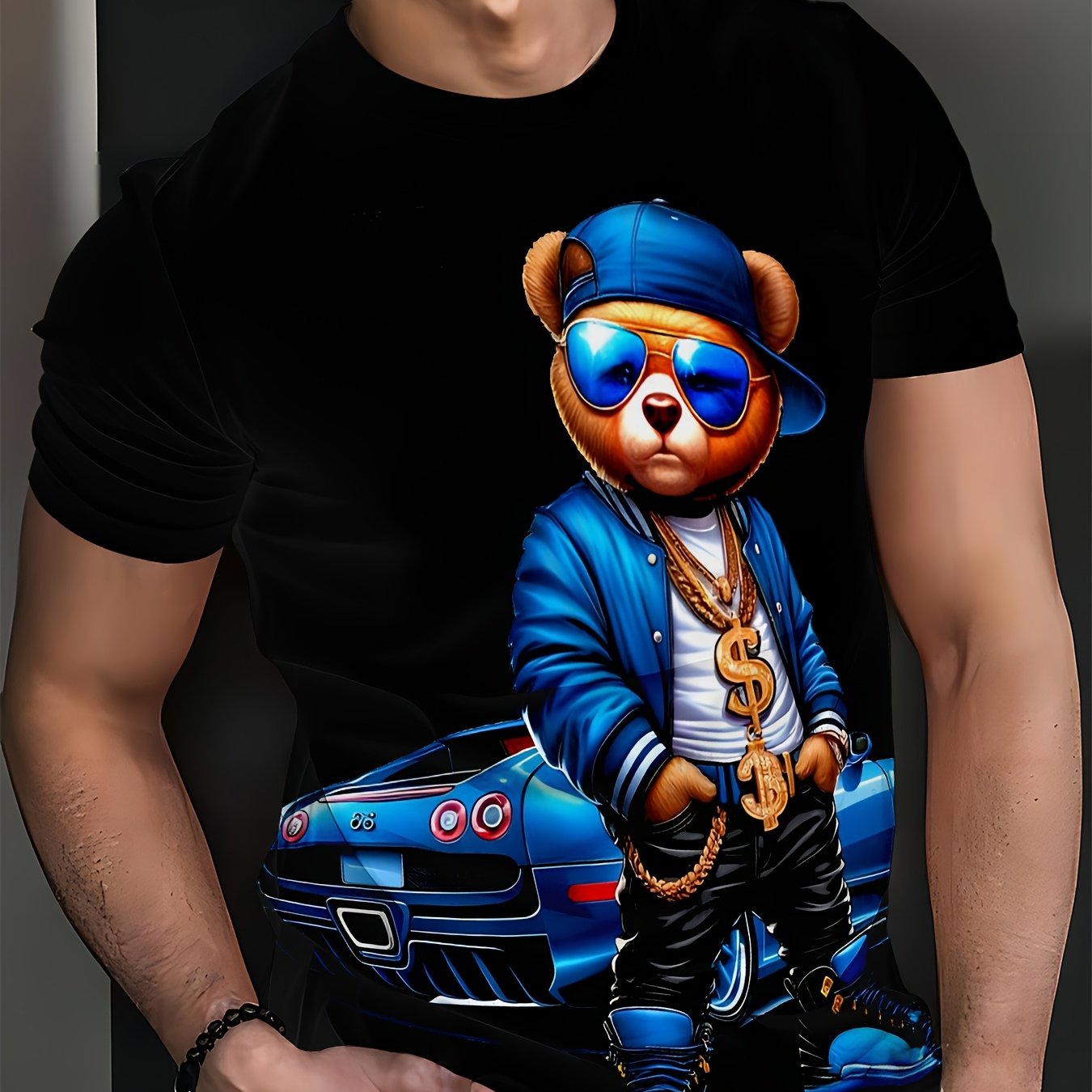 Glasses Bear Men's Fashion Digital Print Short Sleeve T-shirt
