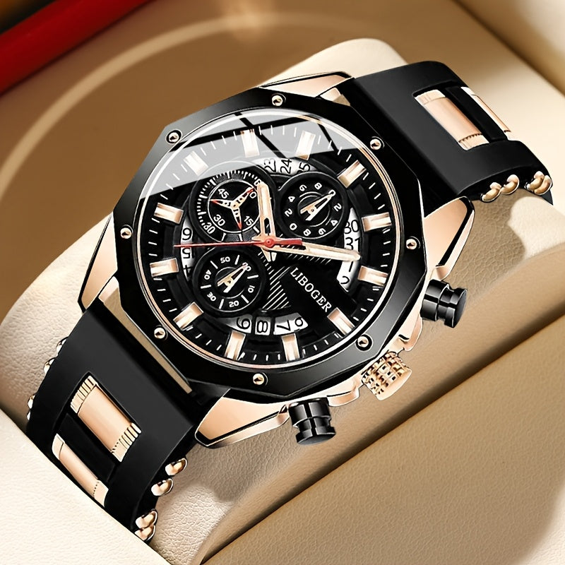 Fashion Men's Analog Quartz Watch, Leisure Sports Analog Digital Dial, Soft Silicone Strap, Calendar Display, Ideal Men's Valentine's Day, Father's Day, Homecoming Gifts -Eid Al-Adha [Middle East Orientation]