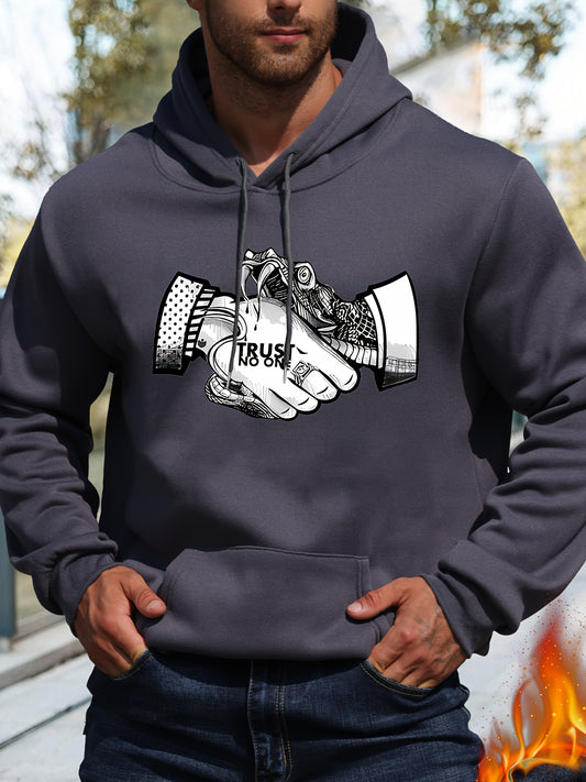 Men's Trust No One Graphic Print Casual Hoodie - 100% Polyester Knit Fabric with Hood, Slight Stretch, Regular Fit Long Sleeve Fashion Pullover for Fall/Winter