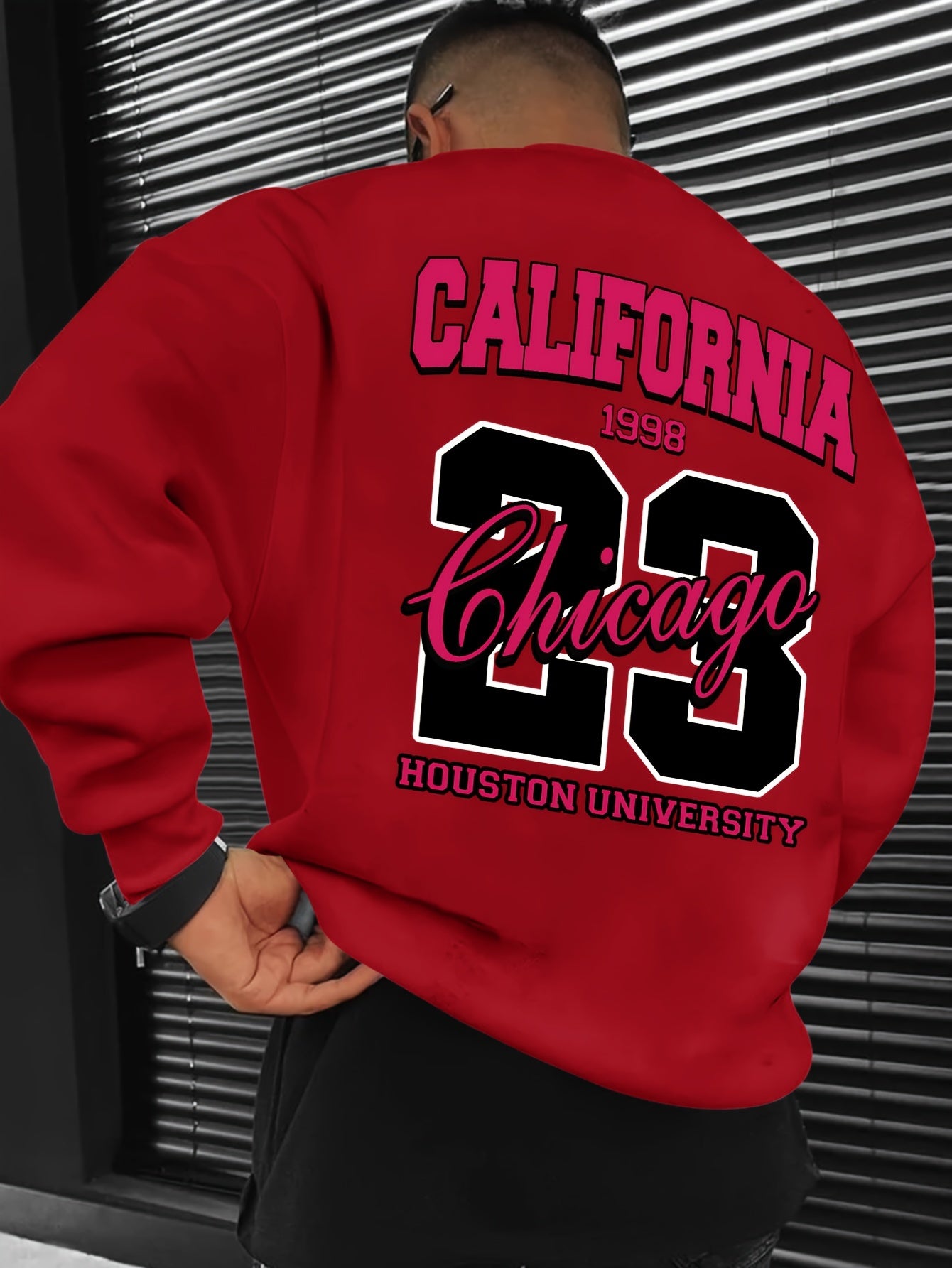 Men's Casual California Chicago 1998 Print Crew Neck Sweatshirt - 100% Polyester Loose Fit Long Sleeve Active Pullover with Slight Stretch and Knit Fabric