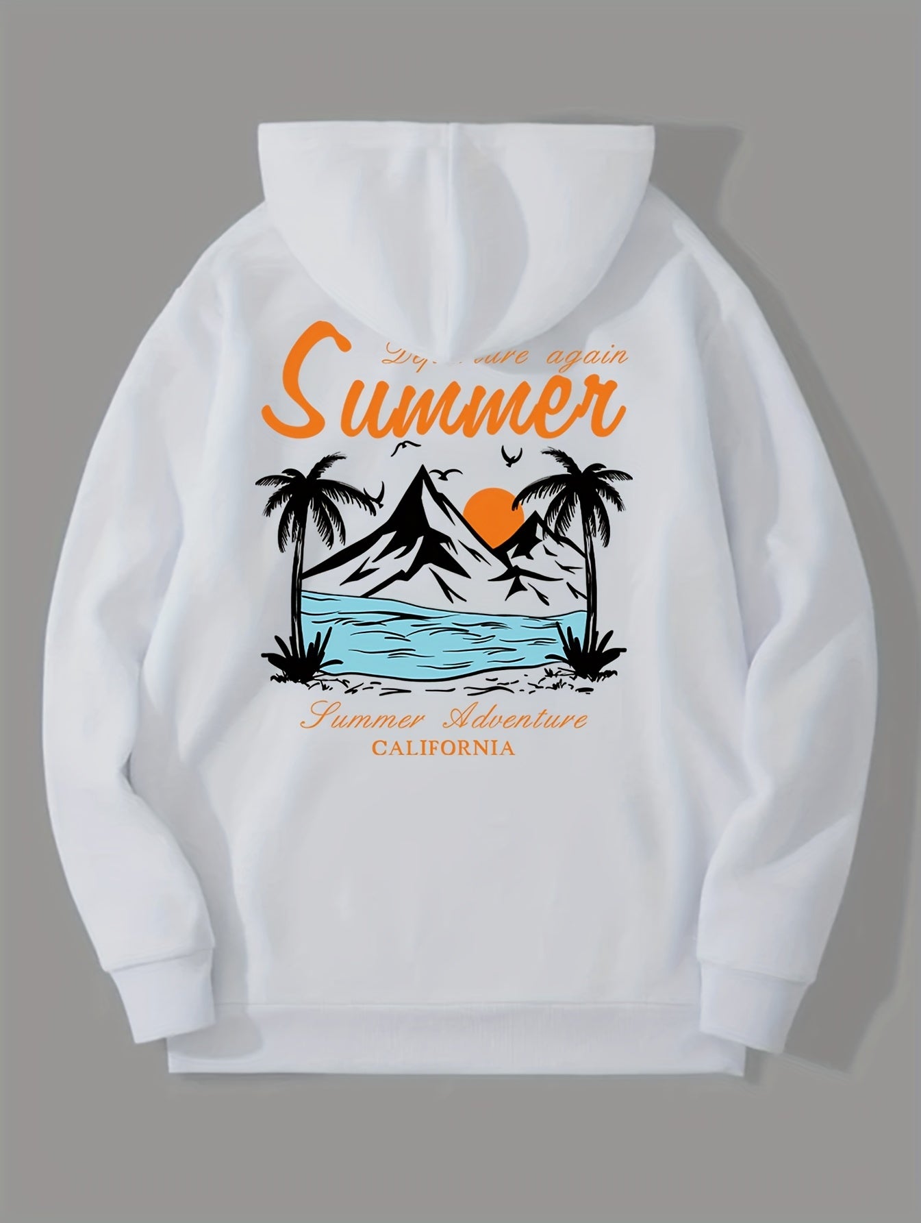 Men's California Summer Adventure Graphic Hoodie - Brown Polyester, Machine Washable, Knit Fabric with Hood, Non-Transparent, Print Design